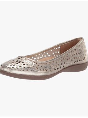 Naturalizer Felicite Leather Ballet Flats Laser-Cut Champagne Gold Size 9.5